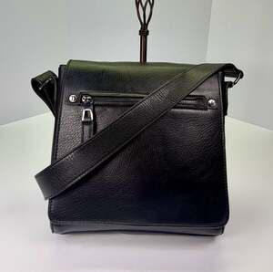 ALDO Black Pebble Grain Leather Messenger Crossbody Bag with Flap